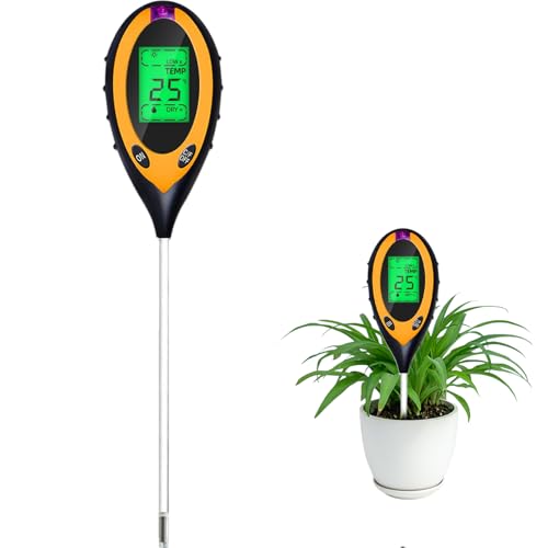 YRHWS Bodentester Boden-pH-Messer 4-in-1 Bodentest Messgerät für Temperatur/pH/Licht/Feuchtigkeit Boden-Feuchtigkeitsmessgerät für Pflanzenerde Garten Bauernhof Rasen Gemüsegarten