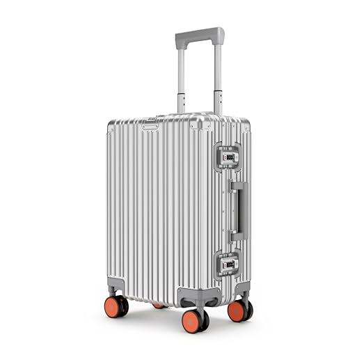 Image of EUME 100% Aluminium Cabin Trolley Bag Small for Travelling 50cm | Durable High-End 8 Silentrun 360 Degree Spinner Wheels | Premium Trolley Bag Small for Travel (Silver with Orange Wheels)