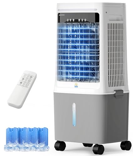 EXNOS Enfriador de Aire Portátil 25L con Agua   Alternativa al Aire Acondicionado Portatil, Climatizador Evaporativo Portátil Oscilación 80°, Mando, Temporizador 12H, Blanco