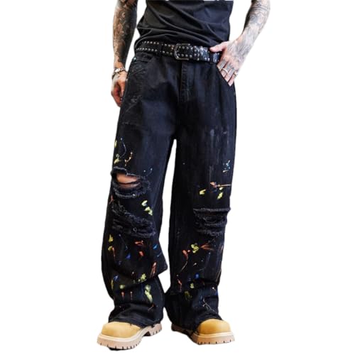 Men Baggy All-Match Straight-Leg Wash Jeans