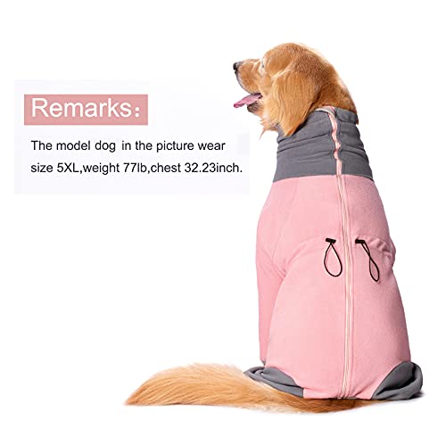 Dog Winter Warm Coats 4-Legs Fleece For Large Medium Dogs, High Collar Dog Cold Weather Coat Full Body Dog Snowsuit Comfort Windproof Dog Sweater (4Xl, Pink) #TOP1
