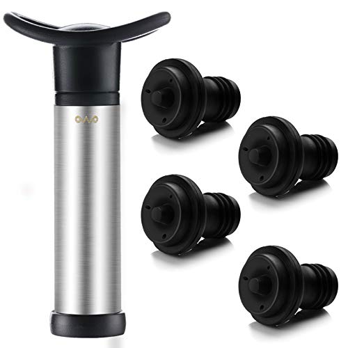 OWO Wine Saver with 4 Vacuum Stoppers, Wine Stopper, Reusable Bottle Sealer Keeps Wine Fresh (Wine saver + 4 stoppers)