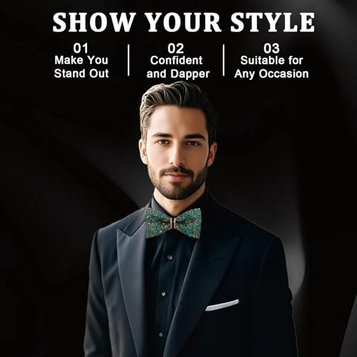 Image of Mens Rhinestone Bow Tie Pre-Tied Bow Ties for Men Adjustable Sparkle Sequin Bowtie Party Wedding