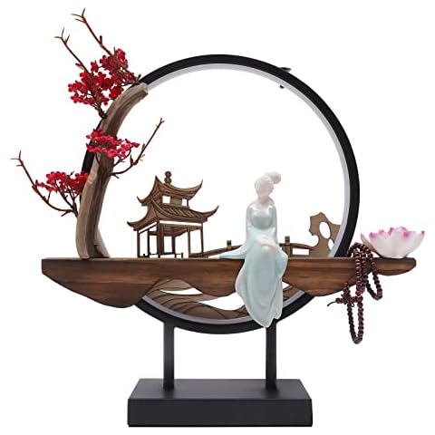 LyteNest Incense Hoder Stand Artificial Plant Ceramic Sculpture 3-Mode LED Moon Light Cover