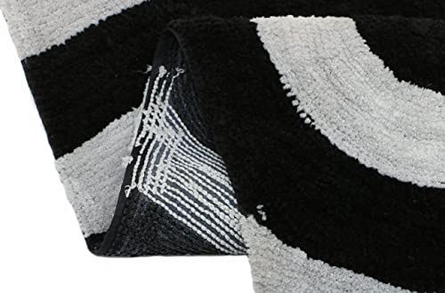 Image of THE HOME TALK Modern Polyester Area Rugs | Carpets for Living Room, Kitchen, Kid's Room, Bedroom | Microfiber Polyester Rugs | Shaggy Floor Carpet | Anti Skid Store (Black and Silver, 50 x 150 cm)