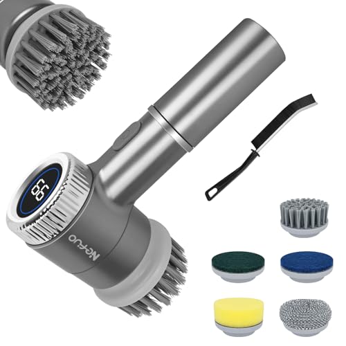 Nefuo Elektrische Reinigungsbürste, Elektrische Putzbürste mit 5 Bürstenköpfe, Electric Cleaning Brush mit 3 Geschwindigkeiten, Led Anzeige, Electric Spin Scrubber für Fliesen, Duschen, Glas, Bad