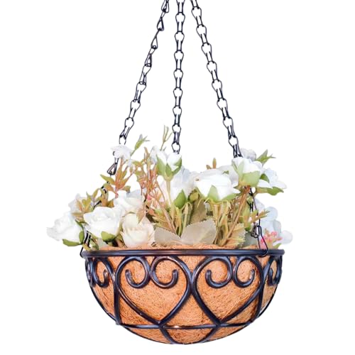 Pflanzenampel – Hängekorb | Makramee-Hängekorb | Runder Blumentopf | Balkonwand, Metallkörbe Mit Kokosfaser, Boho-Deko Für Drinnen Und Draußen Pflanzenampel – Hängekorb | Makramee-Hängekorb | Runder Blumentopf | Balkonwand, Metallkörbe Mit Kokosfaser, Boho-Deko Für Drinnen Und Draußen