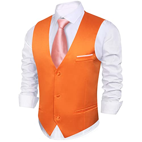 Image of Barry.Wang Vest for Men Business /Leisure Dress Suit Vests V-neck 2 Pockets Wedding Party Tuxedo Satin Waistcoat