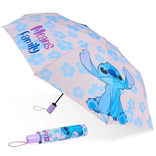Disney Stitch Automatic Umbrella for Kids Teens Adults Folding Telescopic Umbrella Lightweight Travel School Gifts for Kids (Purple Stitch)