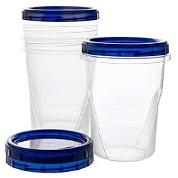 PLASTICPRO Twist Top Deli Containers Clear bottom With blue [32 oz 3 Pack]