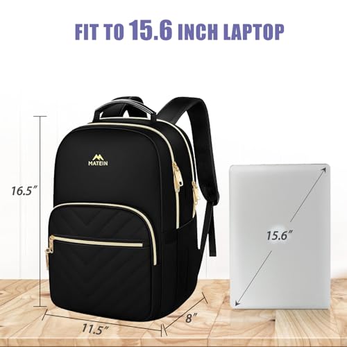Image of MATEIN Laptop Backpack for School, Water Resistant College Bookbag, Black | Work Backpack for Women, with Mulitiple Pockets, Stylish Computer Bag, for Student, Commuter, Fits 15.6 Inch Laptop