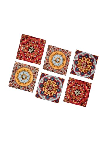 Zouk Mandala Print Coaster Set of 6 | 4-Inch Enamel Finish | Anti