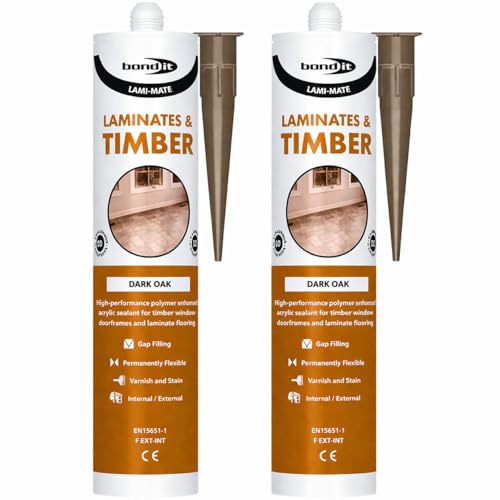 Lami Mate Flexible Floorboard Gap Filler Dark Oak Pack of 2 Laminate & Wood Sealant Waterproof Acrylic Filler for Floorboards Skirting Timber & Worktops Bond It