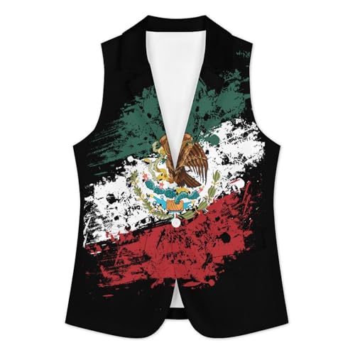 Mexican American Flag Funny Women's Formal Suit Vest Casual Business Dress Waistcoat Printed Vest Slim Fit