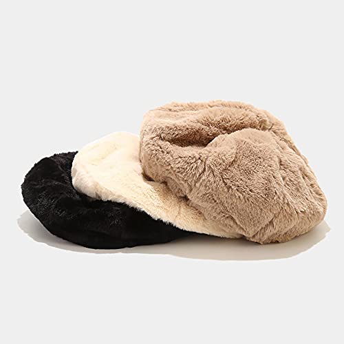 Women's Winter Warm Faux Fur Beret Hat Causal Soft Plush Skull Ski Cap French Artist Painter Fashion Solid Color Hats(Black,Medium) #TOP3