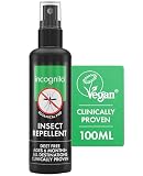Incognito Insect Repellent Spray, 100ml - Natural DEET Free, Shields from Wide Range of Biting Insects. Clinically proven protection from Ticks & Dengue carrying mosquitoes, Organic Mosquito Repellent