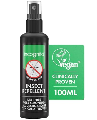 Incognito Insect Repellent Spray, 100ml - Natural DEET Free, Shields from Wide Range of Biting Insects. Clinically proven protection from Ticks & Dengue carrying mosquitoes, Organic Mosquito Repellent option