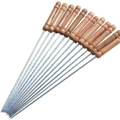 Image of Pack of 12 Stainless Steel BBQ Skewers - Strong Reusable Grill Sticks for Kebabs, Tandoori, and Outdoor Grilling - Rust-Resistant, Easy to Clean