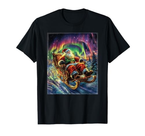Santa Claus Sleigh Borealis Northern Lights Christmas Camiseta