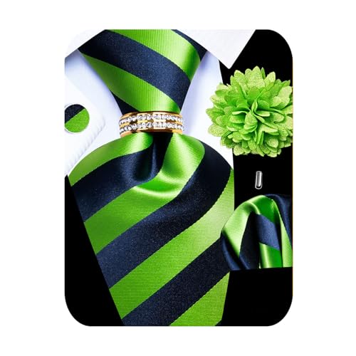 Image of 5PCS Mens Premium Silk Tie, Pocket Square, Cufflinks, Drilled Tie Ring and Lapel Pin Set for Wedding Groom Party