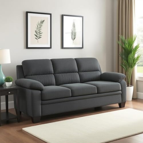 Image of Torque - Jett Luxurious Fabric 3 Seater Sofa for Living Room (Dark Grey) | Wooden 3 Seater Sofa Set Couch for Bedroom Hall | 1 Year Warranty