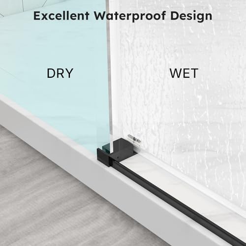 Image of Zevemomo Frameless Shower Door, 56 inch-60 inch W x 76 inch H Sliding Glass Shower Door, 1 /4 inch (6mm) Thick Tempered Clear Glass, Explosion-Proof Film Shower Doors, Black