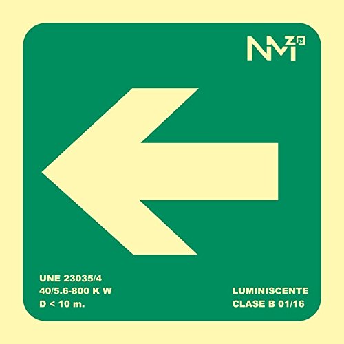 Normaluz A12407 - Señal Luminiscente Flecha Izquierda Clase A Pvc 1Mm 10,5X10,5Cm Con Cte, Ripci