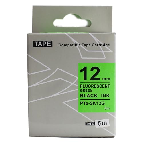Fita Refil Compatível LK-4GBF Verde Fluorescente Neon 12mm para Rotulador Epson LW-300 LW-400 LW-600