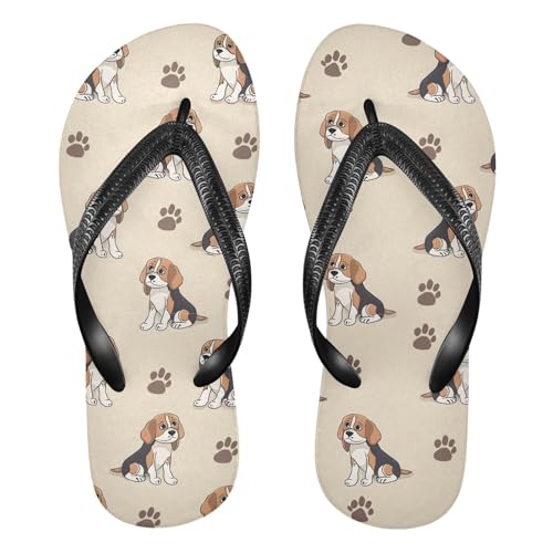 ALAZA Beagle Dogs and Paw Footprint Flip Flops for Women Fashion Beach Slippers Comfort Mens Flip Flops Non-Slip Rubber Shower Slippers Sandal for Hotel Travel Sport,XS