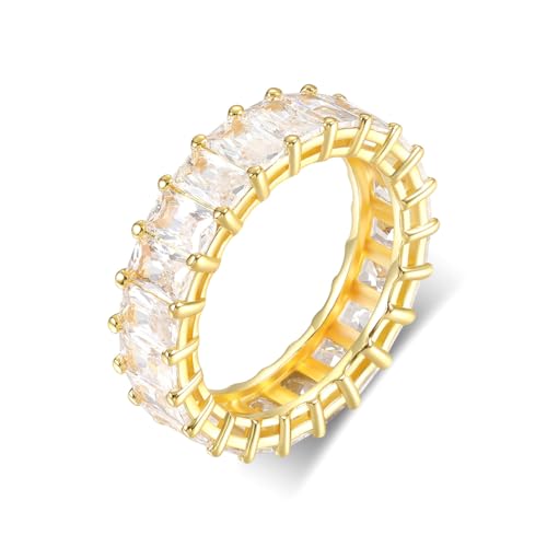 MDFUN Emerald Cut Cubic Zirconia Ring 18K White Gold/Yellow Gold Plated Engagement Promise Wedding Rings Eternity Bands for Women Size 5-10