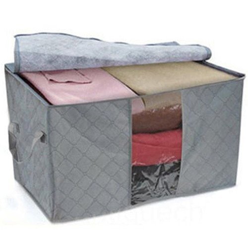 Yosoo 3Pcs de rangement Sac en charbon bambou avec Zipper, grand Durable peut pliable pour vêtements couette Coussin Couverture,Gris