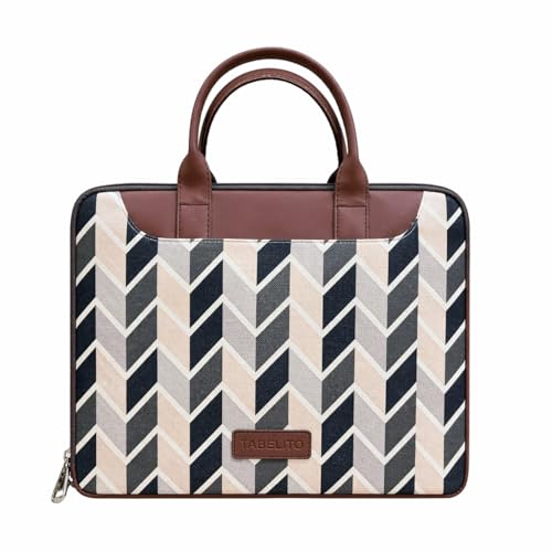 Image of Tabelito Designer Printed Laptop Sleeve for Women (13-15.6 Inch) | Jute & Vegan Leather Office Handbag | Lightweight Stylish Work Bag with Handle