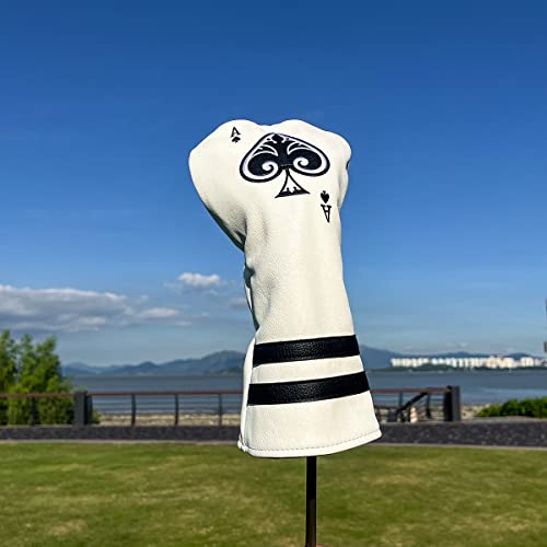 Ace Wood Club Headcover - 3pcs or 1pc - Driver/Fairway Woods/Hybrid Rescue - White Leather Golf Club Cover - Image 3