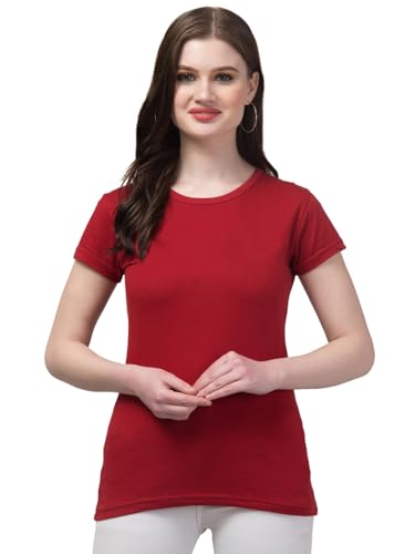 Image of Women's 100% Cotton Plain Regular Fit Round Neck Half Sleeve Tshirt (Solid)