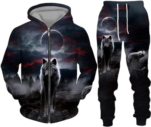 hiegi Wolf - Chándal deportivo para hombre, sudadera con capucha y pantalón de chándal, F-Wolf 5, XL
