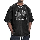 Unisex Tokio Music Rock Band Kaulitz Hotel T-Shirt Baumwolle T-Shirt Antik Waschverfahren Abgesenkte Schulter Kurzarm für Büro Wochenenden und sportliche Aktivitäten