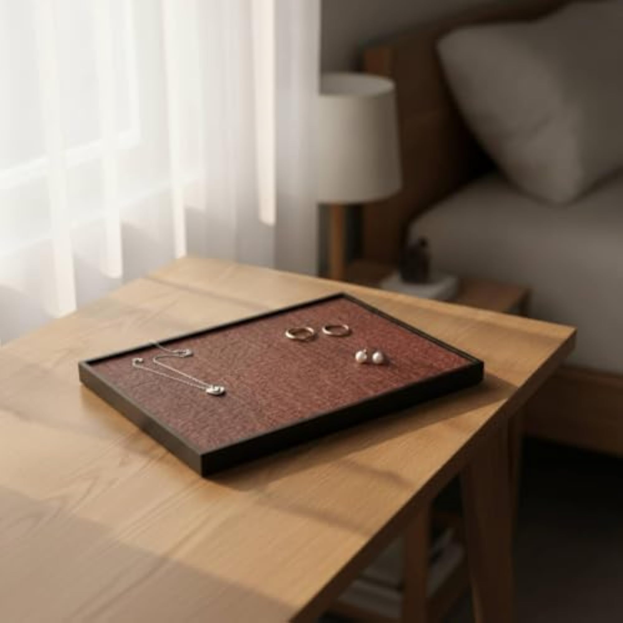 Wooden Structure Rectangular Decorative Storage Tray, Multipurpose