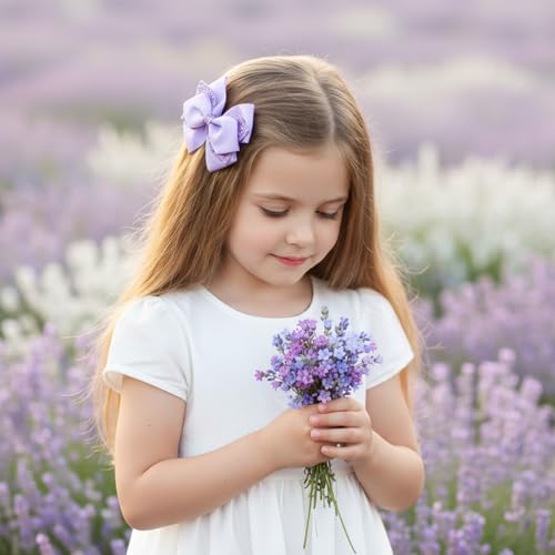 2 Pcs Purple Hair Bow Clips, Sparkly Glitter Alligator Barrettes for Girls, Light Purple Hair Bows, 3.94 Inch Lavender Bowknot Hairpin with Dot Sequin for Cheerleader Birthday Parties miniatura 3