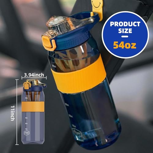 Image of inchXmart India 1600ml Water Bottle with Straw & Fruit Infuser | BPA-Free Tritan, Large Reusable Sports Bottle for Gym, Fitness, Outdoor, Camping | Motivational Gallon Water Jug for Men & Women