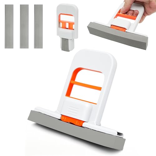 Self Squeezing Mini Mop Orange Small Sponge Mop Wet and Dry Use Cleaning System Foldable Desktop Mop One-Hand Squeeze Handle and Replaceable Head