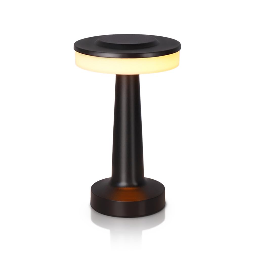 Cordless Metal Desk Lamp, Touch Sensor Control LED Table lamp,3 Color Stepless Dimmable Battery Powered Lamp for Living Room, Dorm, Home Office(Metal Black)