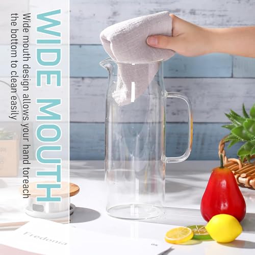 Image of Wringo Premium Glass Water Jug - 1.2 LTR, Transparent, Hot Cold Water Glass Pitcher with Lid Water Jug, Iced Tea, Milk and Juice Beverage Carafe, Lemon Jug 1200ML (WQ-01)