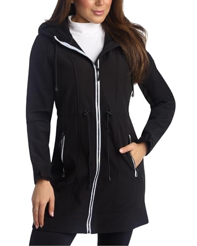 Reebok Womens Soft Shell Jacket - Lightweight Polar Fleece Lined Zip Up Hooded Jackets for Women Perfect for Fall Weather, Size Large, Black