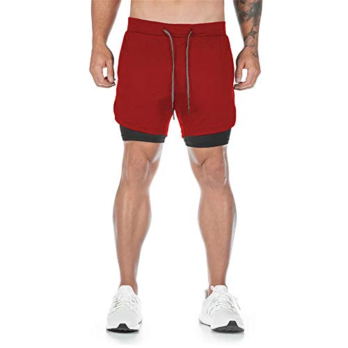 Surenow Mens Running Shorts，Workout Running Shorts For Men，2-In-1 Stealth Shorts，7-Inch Gym Yoga Outdoor Sports Shorts Red #TOP2