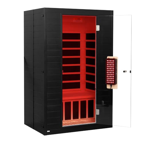 RESTISLAND Infrared Sauna, 2 Person Home Sauna with Red Light Therapy Black