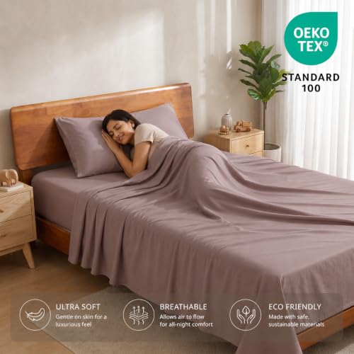 Image of LANE LINEN 100% Organic Cotton Bedsheet for Single Bed - Lilac | GOTS Certified, Percale Weave, 60x90 inches, Soft & Breathable, Machine Washable, Includes 1 Pillow Cover