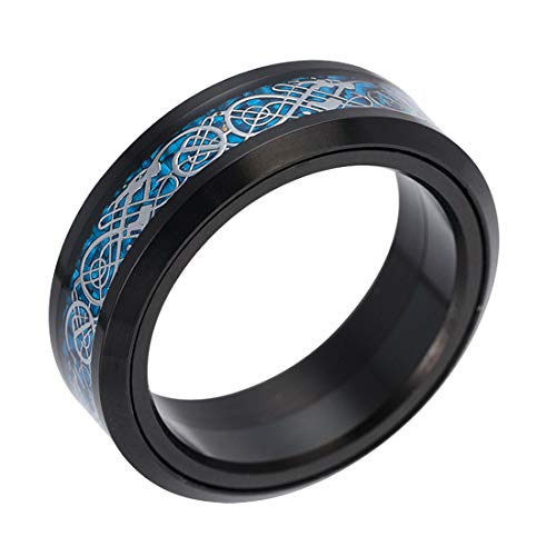 Image of HIJONES Unisex Carbide Fiber Celtic Dragon Spinner Ring Stainless Steel Wedding Spins Band