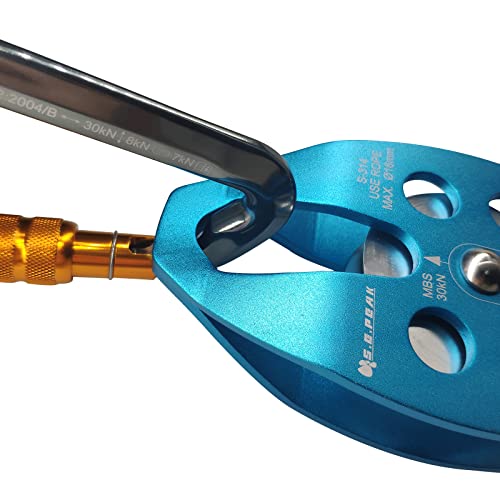 Sepeak 30Kn Large Rescue Pulley Sheave With Swing Plate,Ce Certified Portable Outdoor Climbing Pulley For Backyard Zipline,Climbing&Rock Rescue Lifting,Fits Rope Up To 16 Mm/Holds Up To 6750Lbs,Blue #TOP4