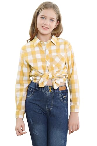Image of SANGTREE Women and Girls Long Sleeve Flannel Casual Button Down Plaid Shirt