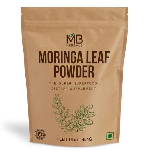 MB Herbals Moringa Leaf Powder 1LB oz (454g / 16oz) | 100% Pure Premium Quality from India | Rich Source of Antioxidants Calcium Iron Proteins & Vitamins | Easily Mixes in Drinks & Smoothies